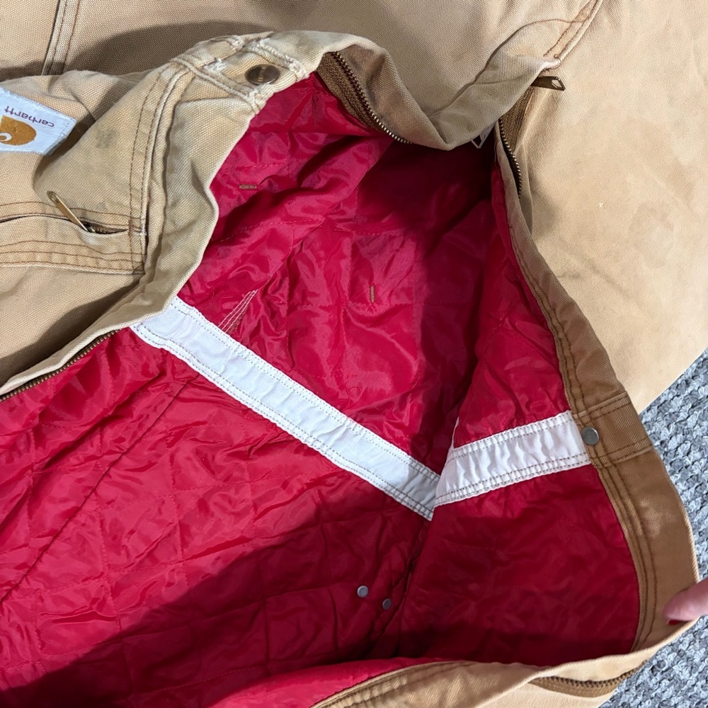Vintage Carhartt Red quilted Insulated Canvas Coveralls Brown 996QZ 44S USA - Picture 9 of 16